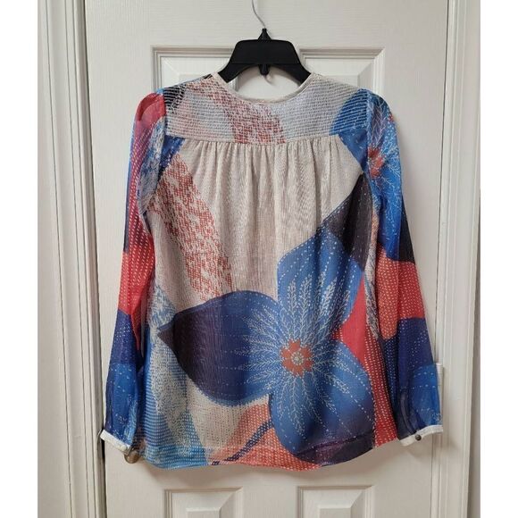 Diana Von F Silk Chiffon Floral-Print Top 0 - Picture 2 of 6